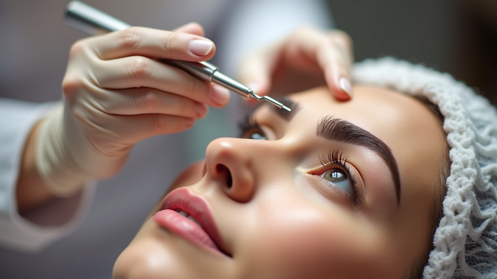 Eye-level view of a beauty treatment room with brow shaping tools