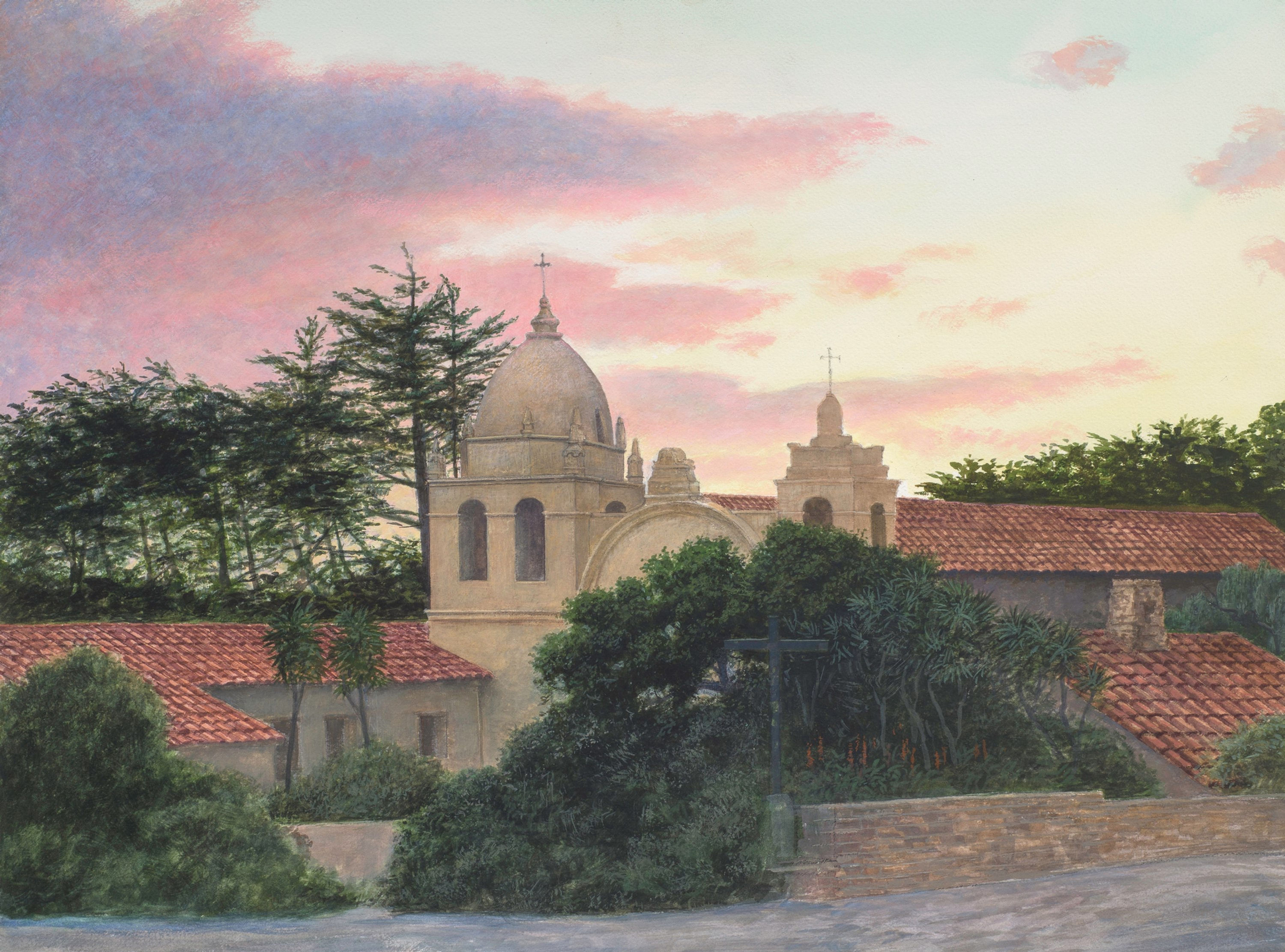 Carmel Mission Sunset - Original Watercolor
