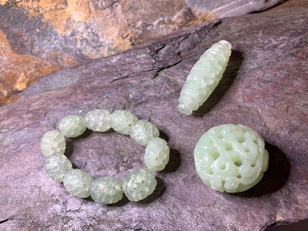 Thumbnail: Serpentine carved  Shou bead (50mm length)
