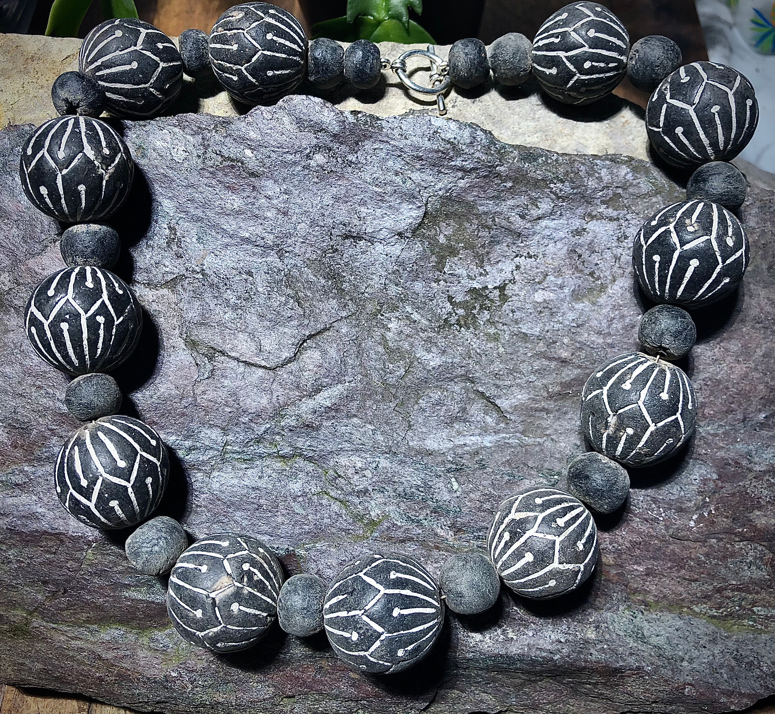 Old African Mali Clay Bead Strand