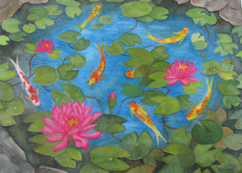 Water Lilies with Koi