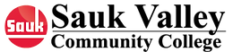 Logo for Sauk Valley Community College. A red dot on the left with the word "Sauk" in white written in the dot. To the left, the words "Sauk Valley Community College"