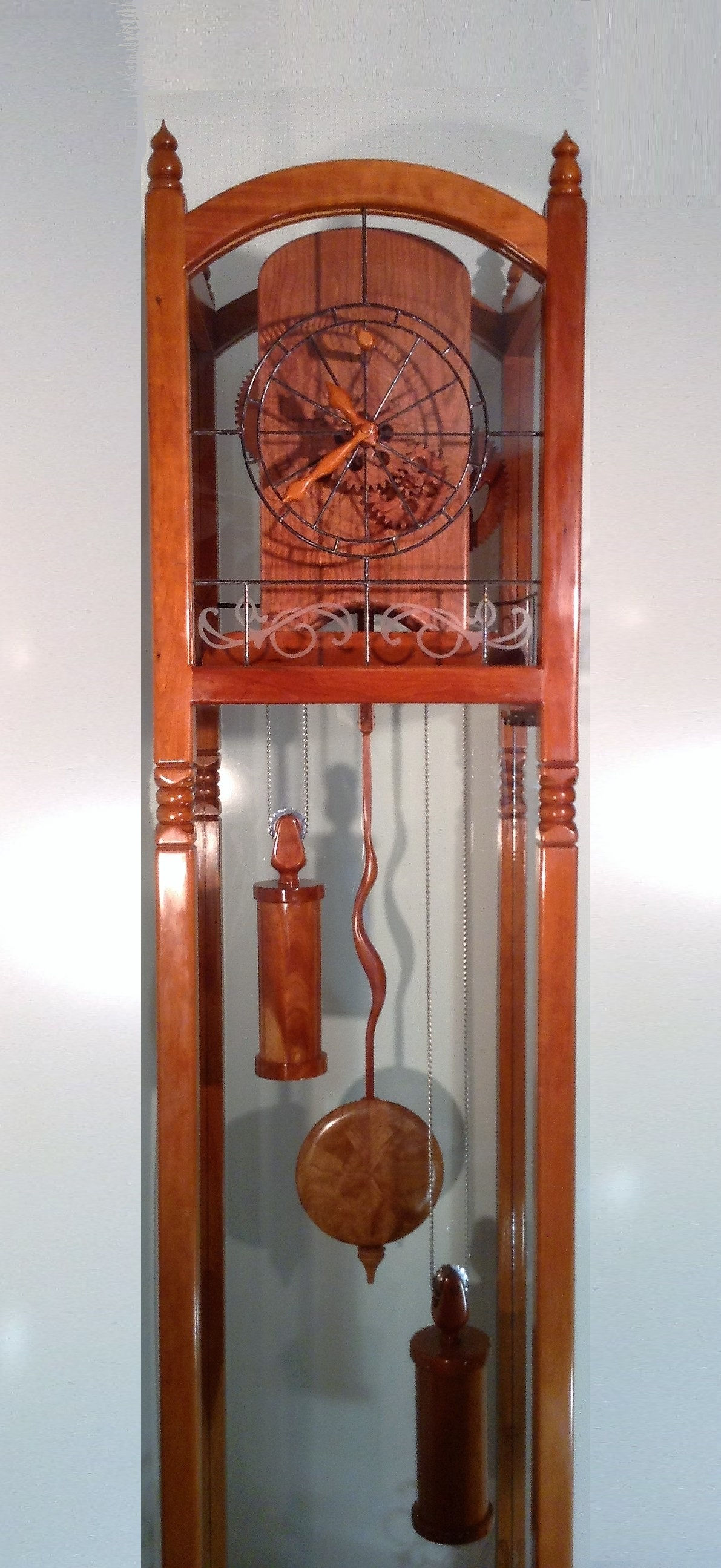 Wood gear clock, cherry-1, full frontal view