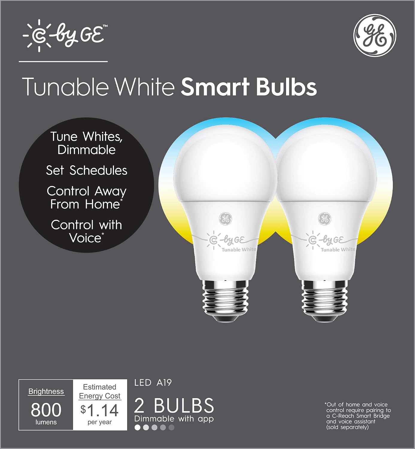 GE Lighting CYNC Smart Tunable White LED Bulbs (2-Pack)