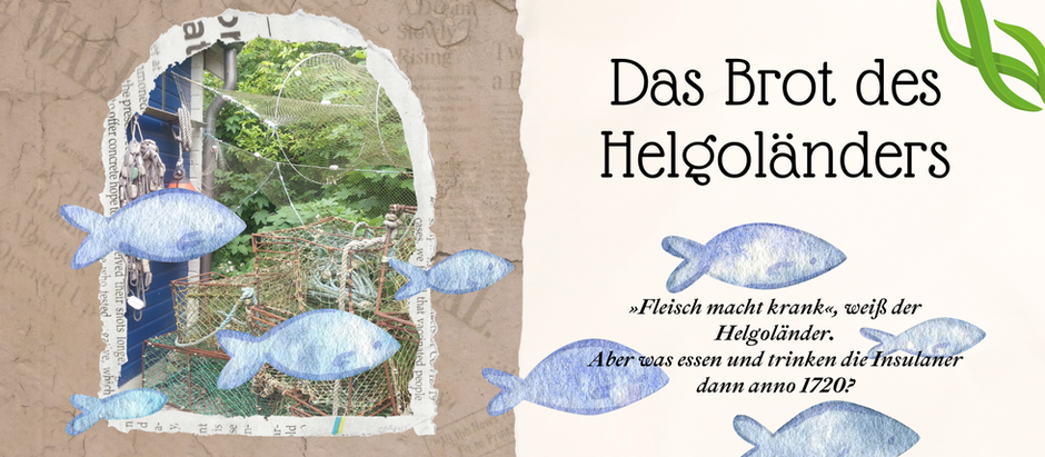 Netze, Fangkörbe, Fische, Heringe und Text