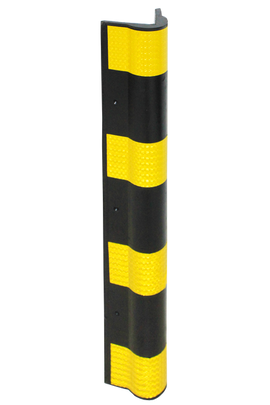 Reflective corner guard featuring black and yellow stripes, used to enhance safety in traffic areas.