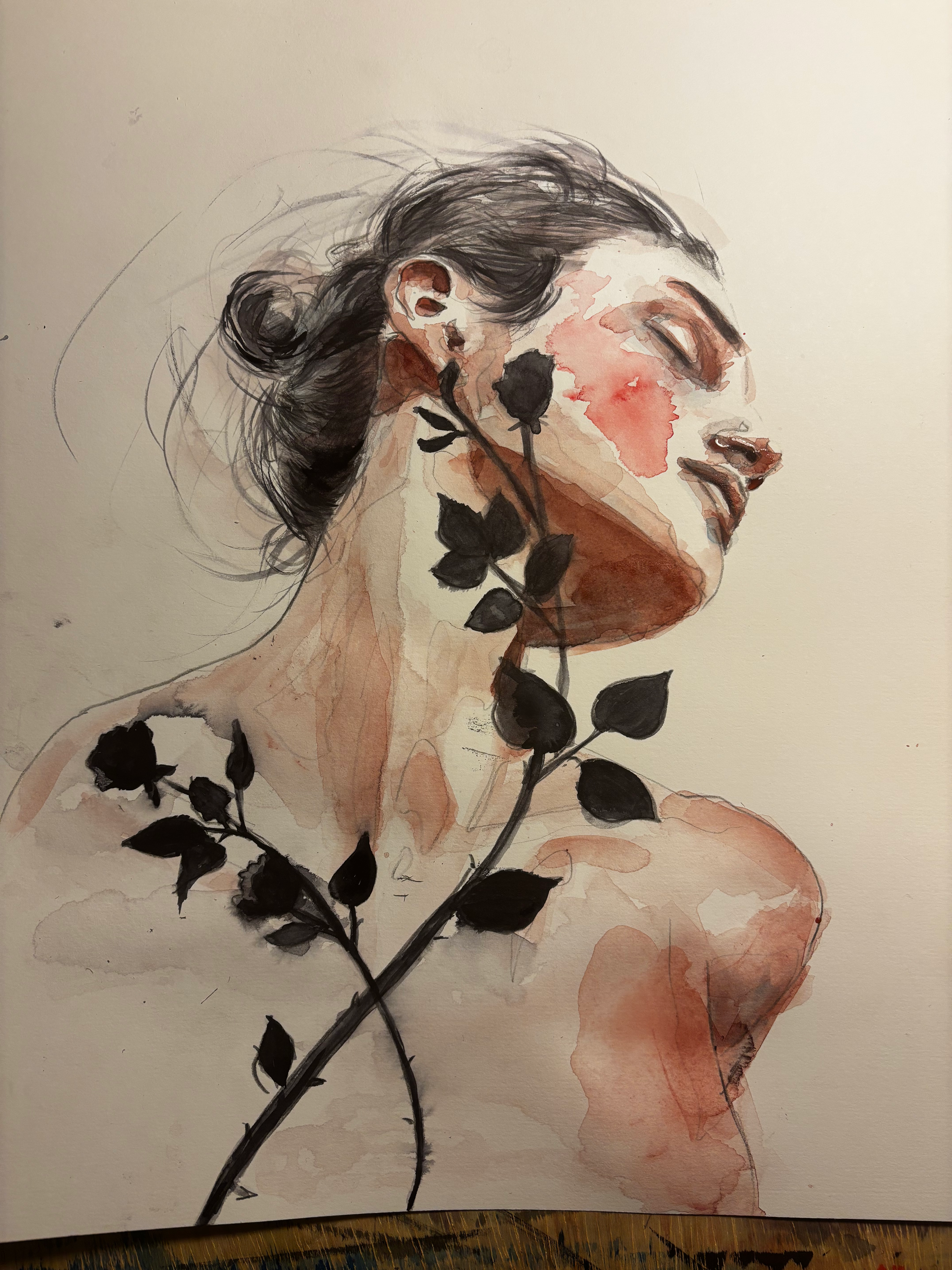 Rose Noire 12x16 watercolor on cotton 