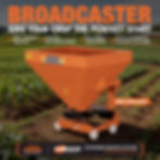 Orange Shaktiman broadcaster spreader in a crop field ad, with text about 400L hopper, 12-14 m spread, now available.