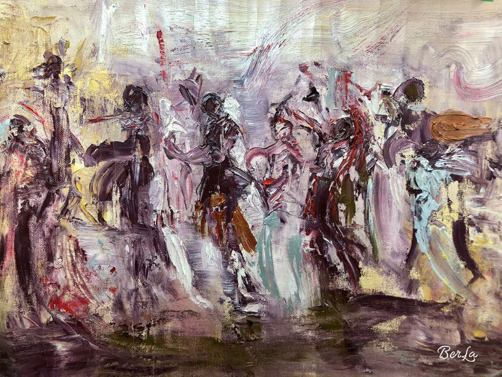 Figures dancing abstract painting