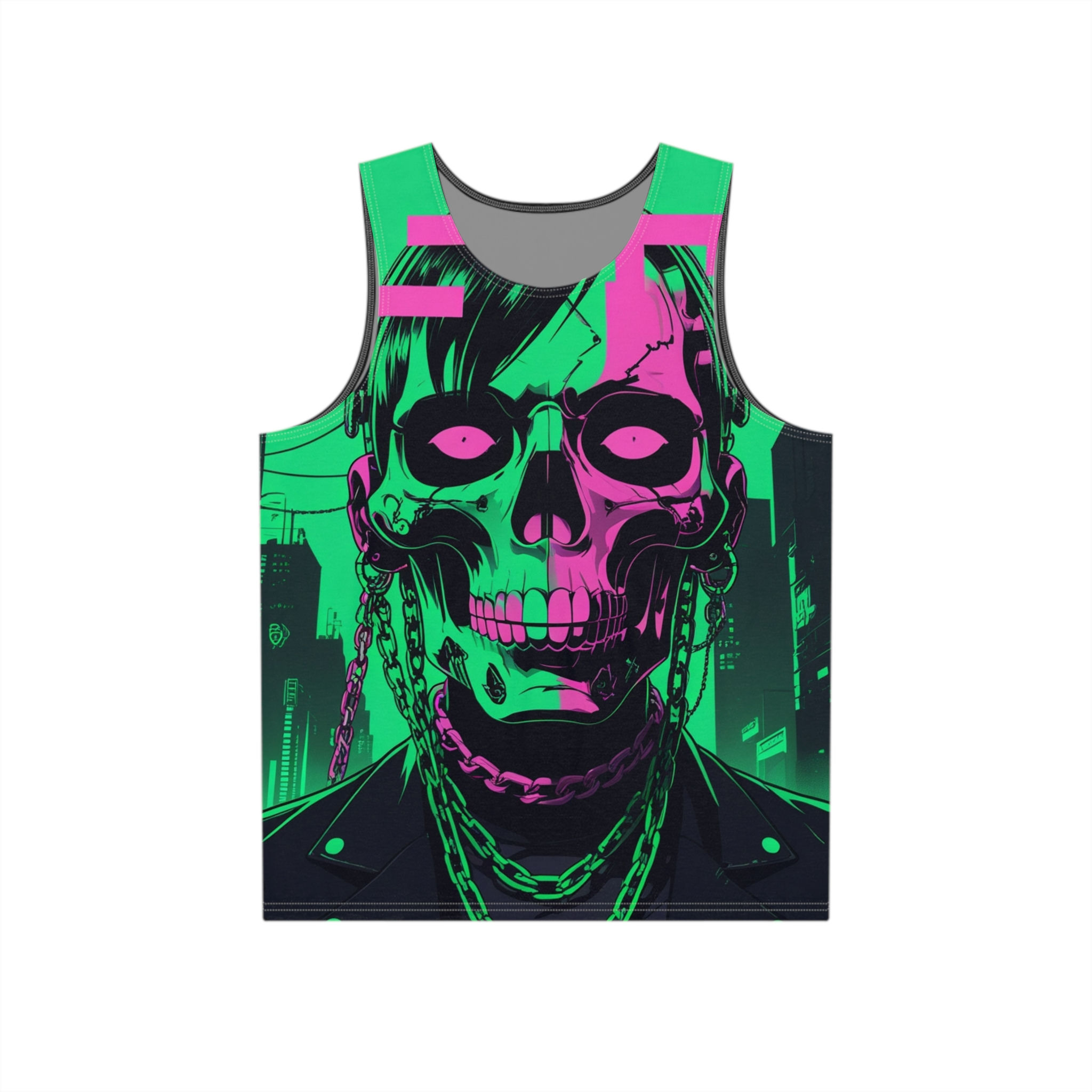 Neon Skull Graphic Men's Tank - Edgy Streetwear for Summer and Festivals
