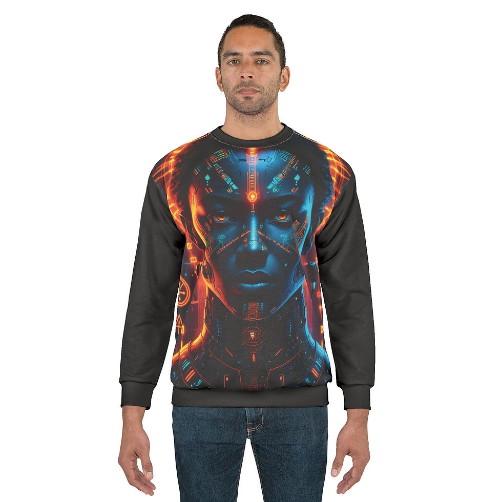Thumbnail: Futuristic Unisex Sweatshirt - Cyberpunk Design Featuring Bold Neon Graphics