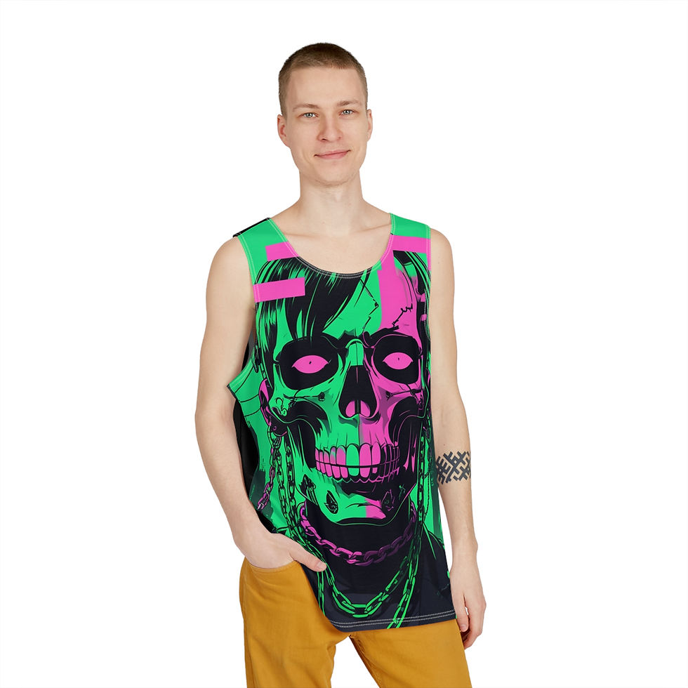Thumbnail: Neon Skull Graphic Men's Tank - Edgy Streetwear for Summer and Festivals
