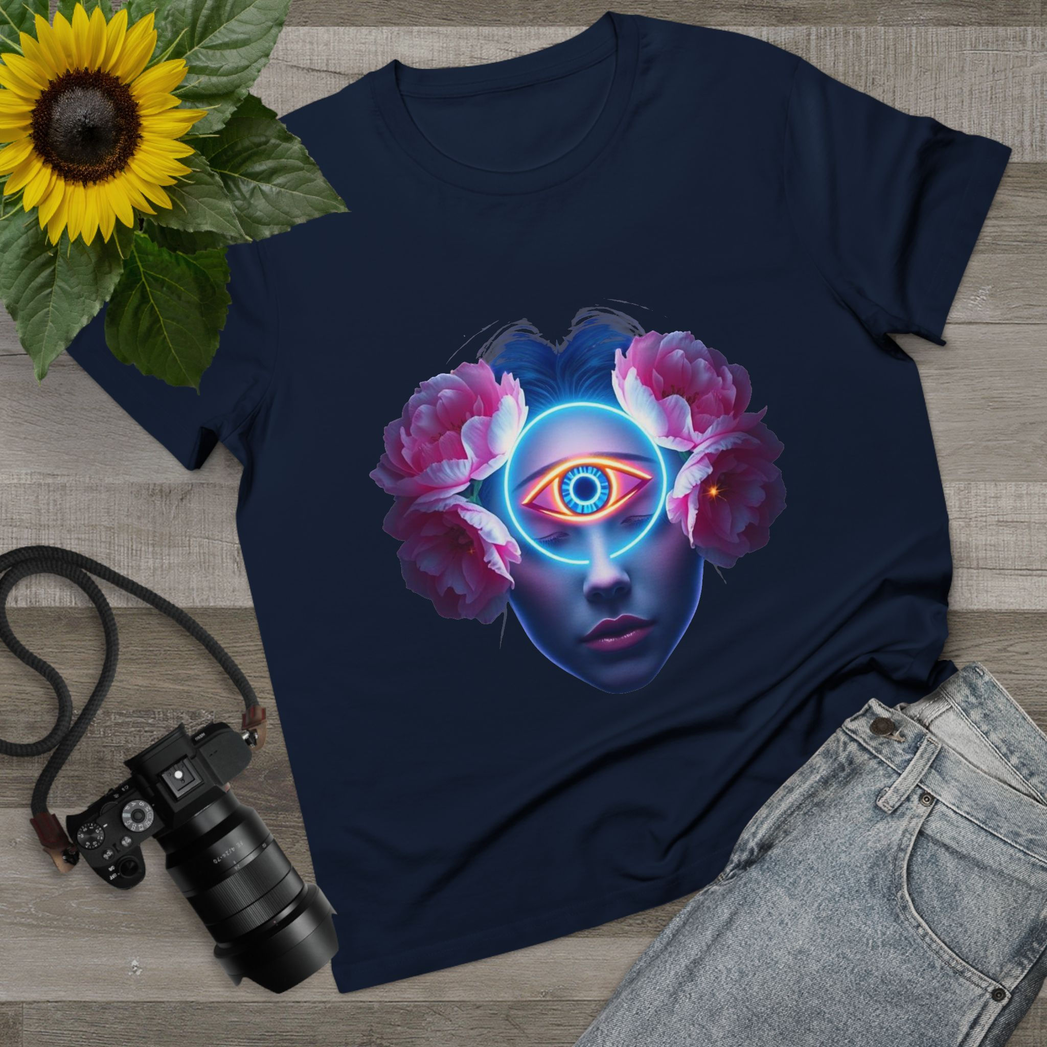 Mystical Women’s Maple Tee - Bohemian Style, Spiritual Art and Eye Design