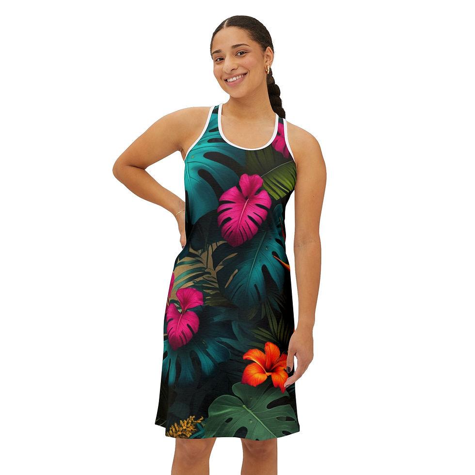 Thumbnail: Floral Racerback Dress - Bohemian Summer Style,Casual Beachwear, Vacation Outfit