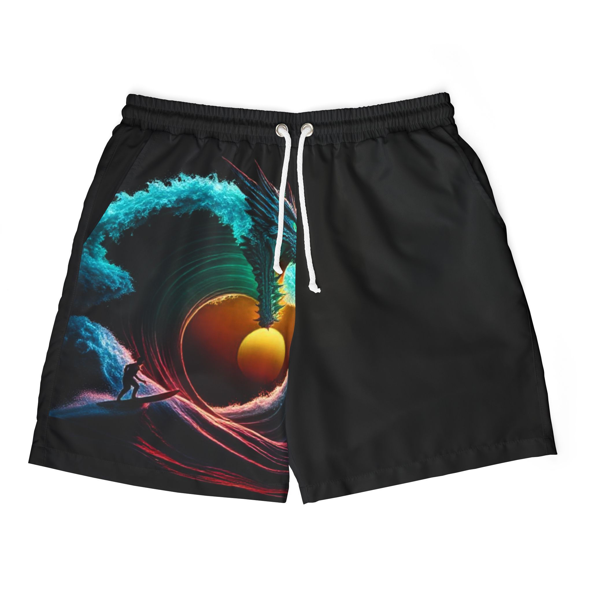 Vibrant Wave Print Swim Shorts, Beach Ready Boardshorts, Summer Essentials
