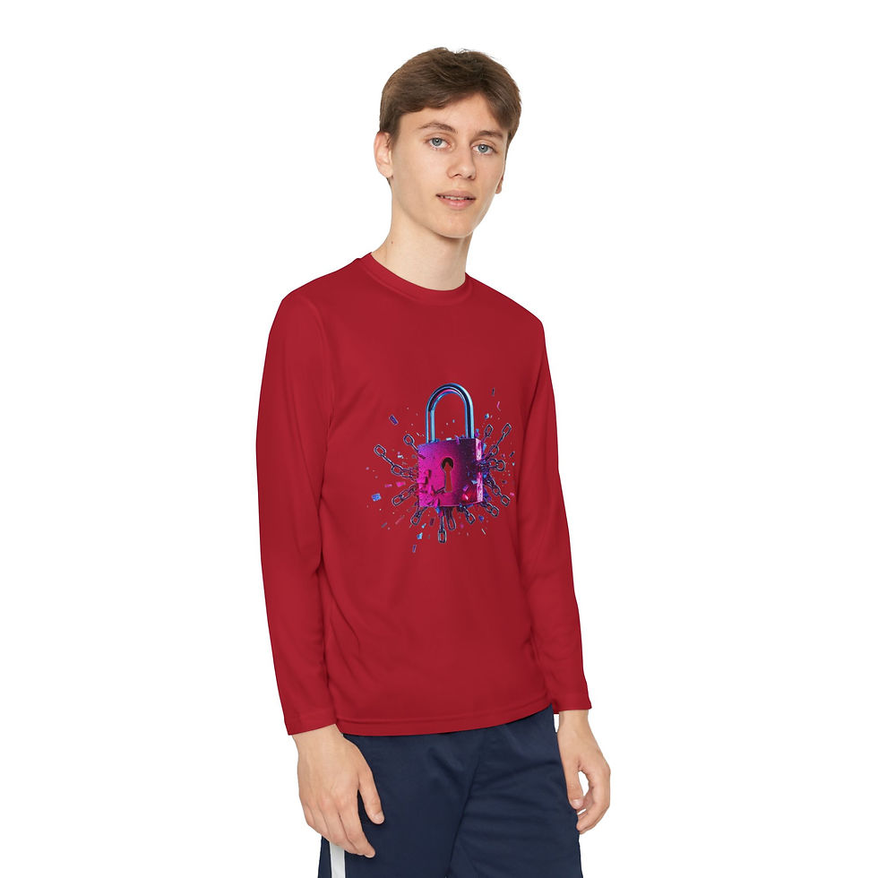 Thumbnail:  Long Sleeve Lock Design Tee, Cool Graphic Tee for youth, Fun Gift for Birthdays