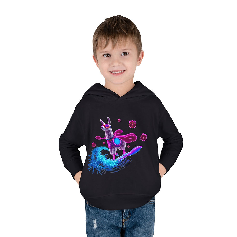 Thumbnail: Surfing Llama Toddler Hoodie, Fun Kids Pullover, Perfect Gift for Birthdays