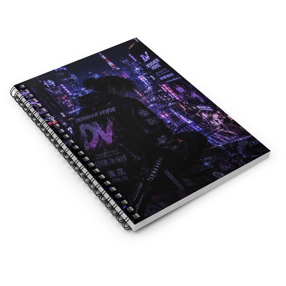 Thumbnail: Cyberpunk Cityscape Spiral Notebook — Neon Samurai Ruled Journal
