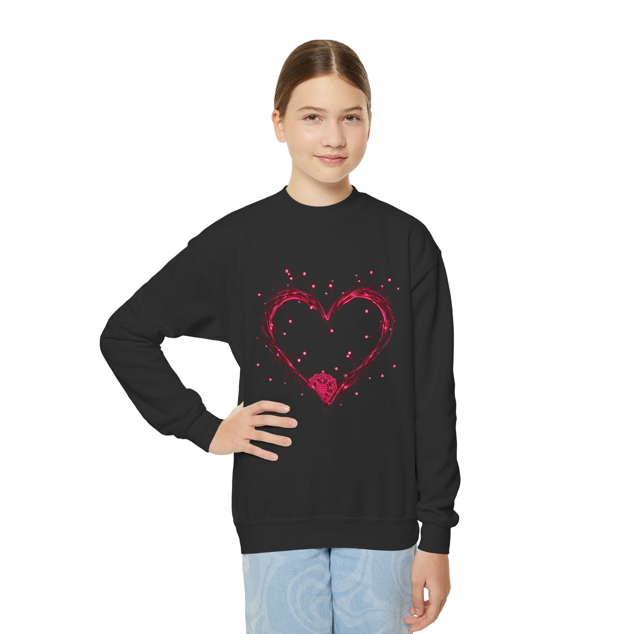Youth Heart Sweatshirt, Cute Crewneck for Kids,Cozy Sweatshirt for Everyday Wear