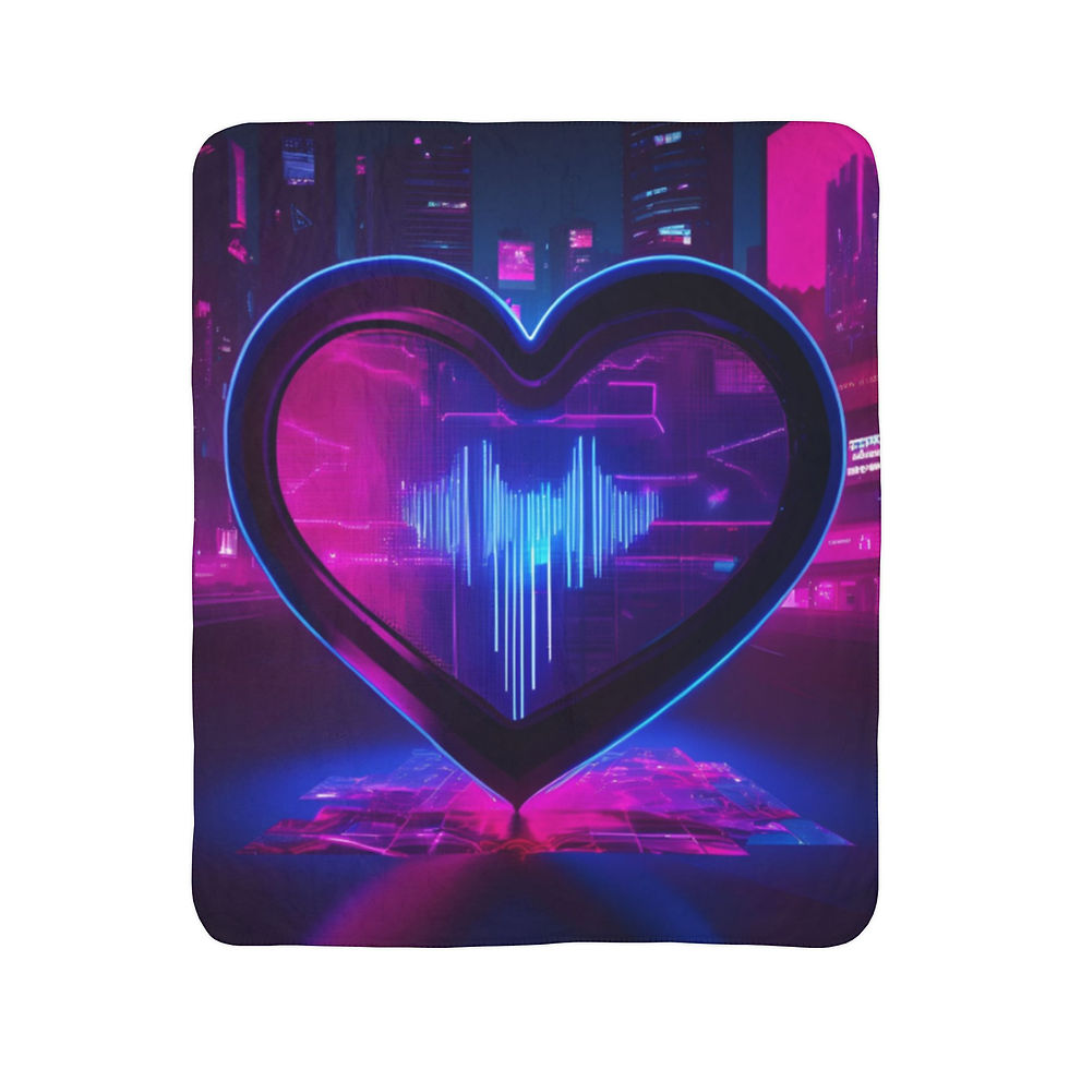 Thumbnail: Neon Heart Fleece Sherpa Blanket - Cozy Vibrant Love Decor