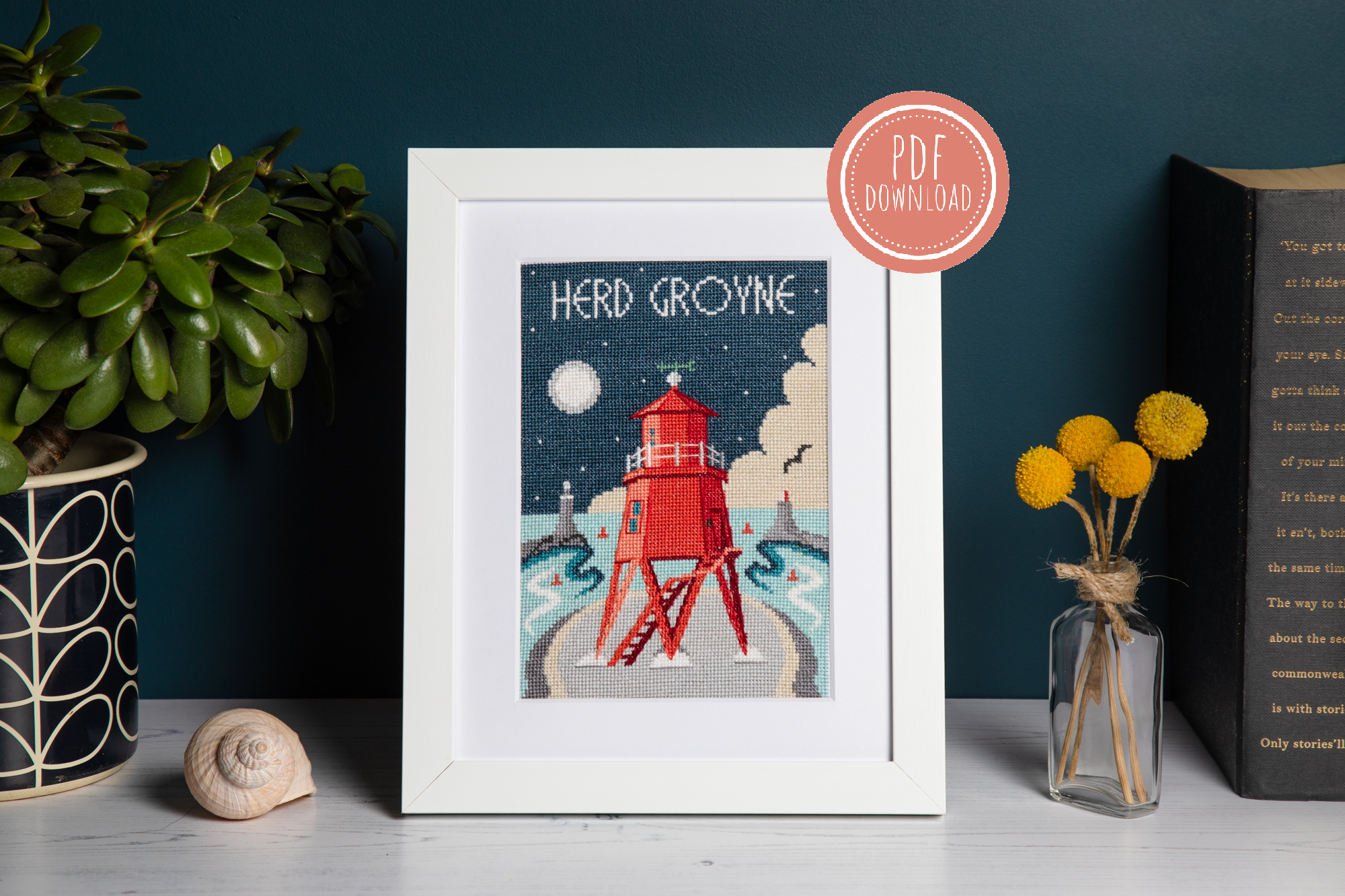 Herd Groyne Lighthouse Cross Stitch PDF Pattern