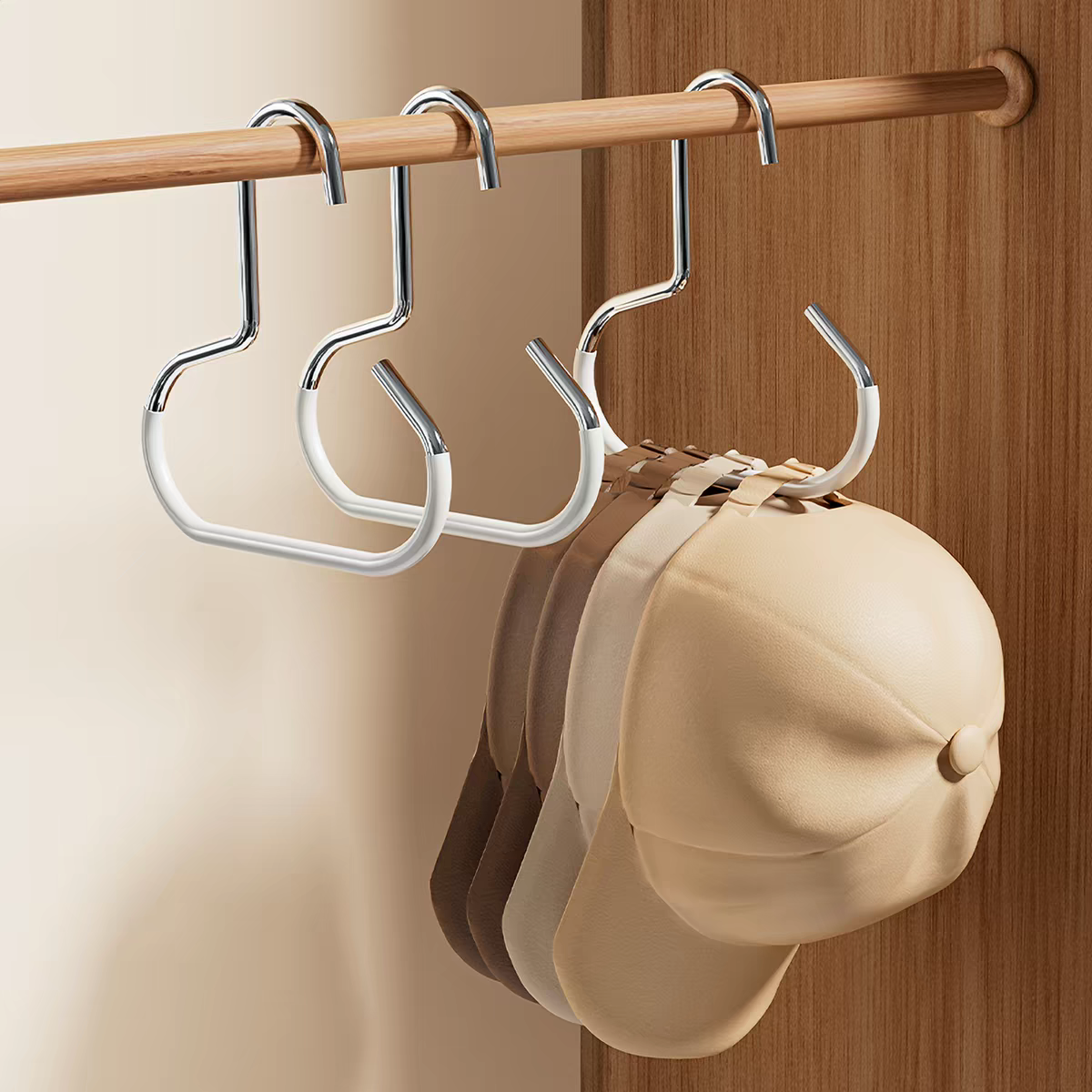 Closet Rod Hat Hanger Non‑Slip Metal Cap Organizer Hooks For Wardrobe