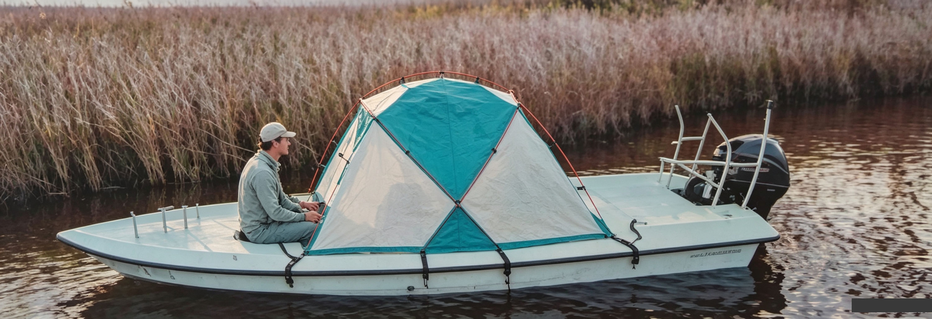 Boat Tent for Flat‑Bottom Skiff, Portable Waterproof Shelter for Fishing Boat