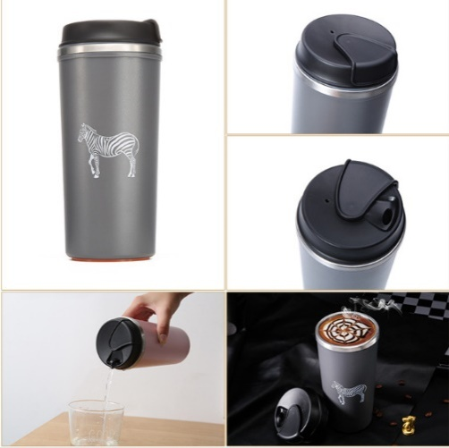 Stainless Steel Vacuum Insulated Travel Coffee Mug With Flip Lid