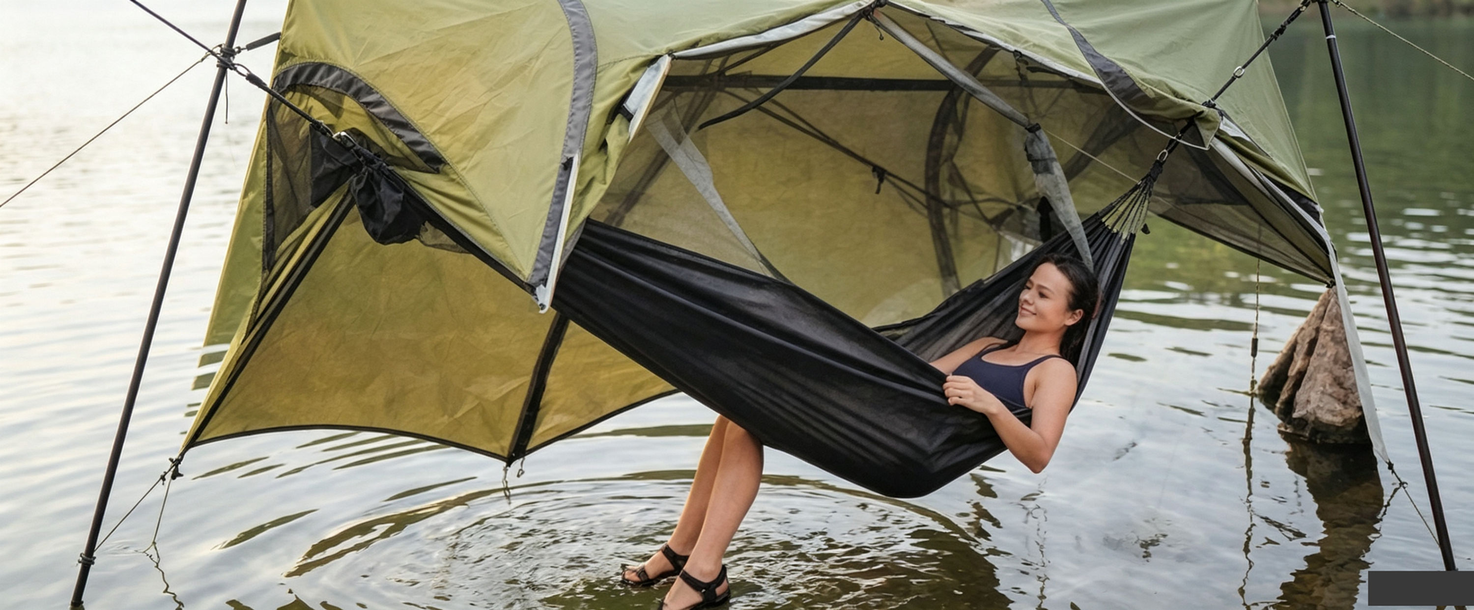 Camping Hammock with Sunshade, Portable Outdoor Hanging Bed for Cool and Shaded Relaxation