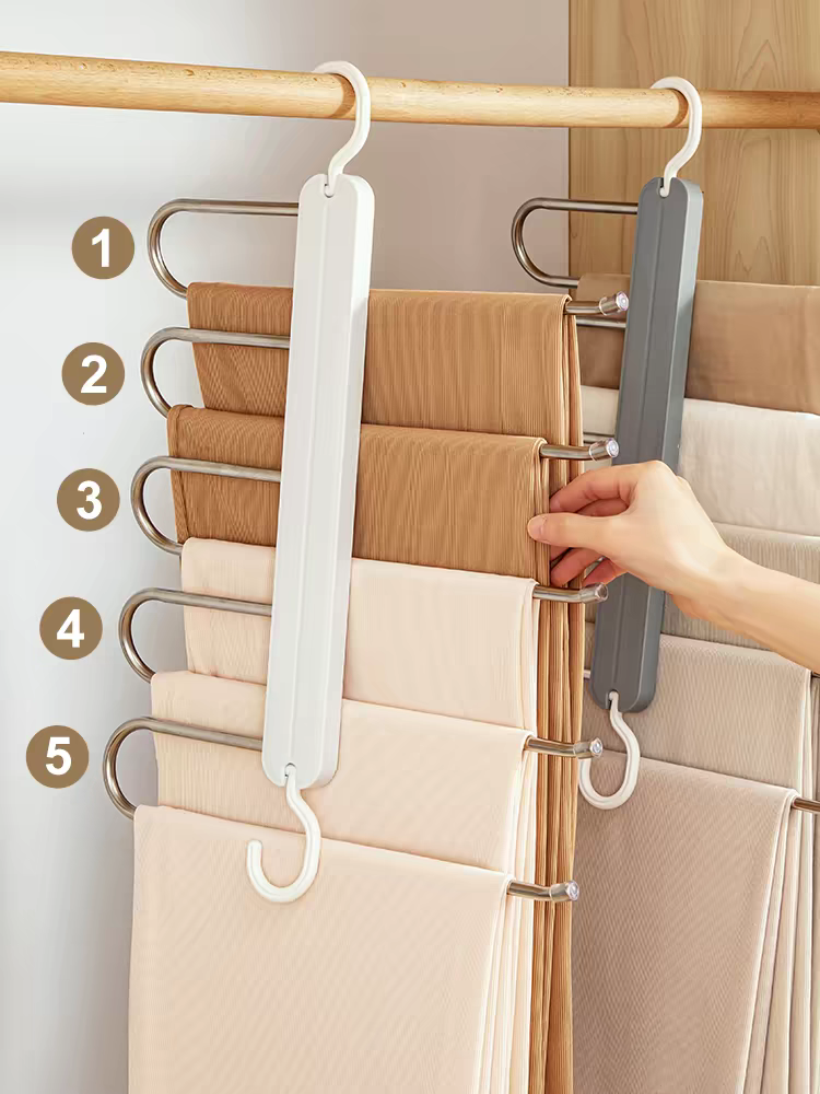 Multi‑Layer Space Saving Pants Hanger Foldable Metal Clothes Organizer
