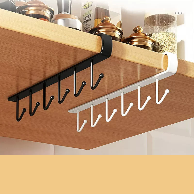 Under‑Cabinet Hook Rack, No‑Drill Metal Hanging Hook Organizer For Kitchen