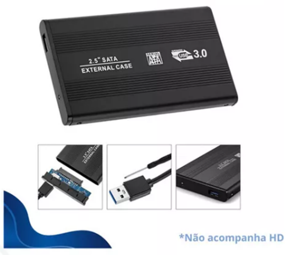 Adaptador Case Gaveta Externa Hd Ssd Usb 3.0 Sata 2.5 Cor Preto