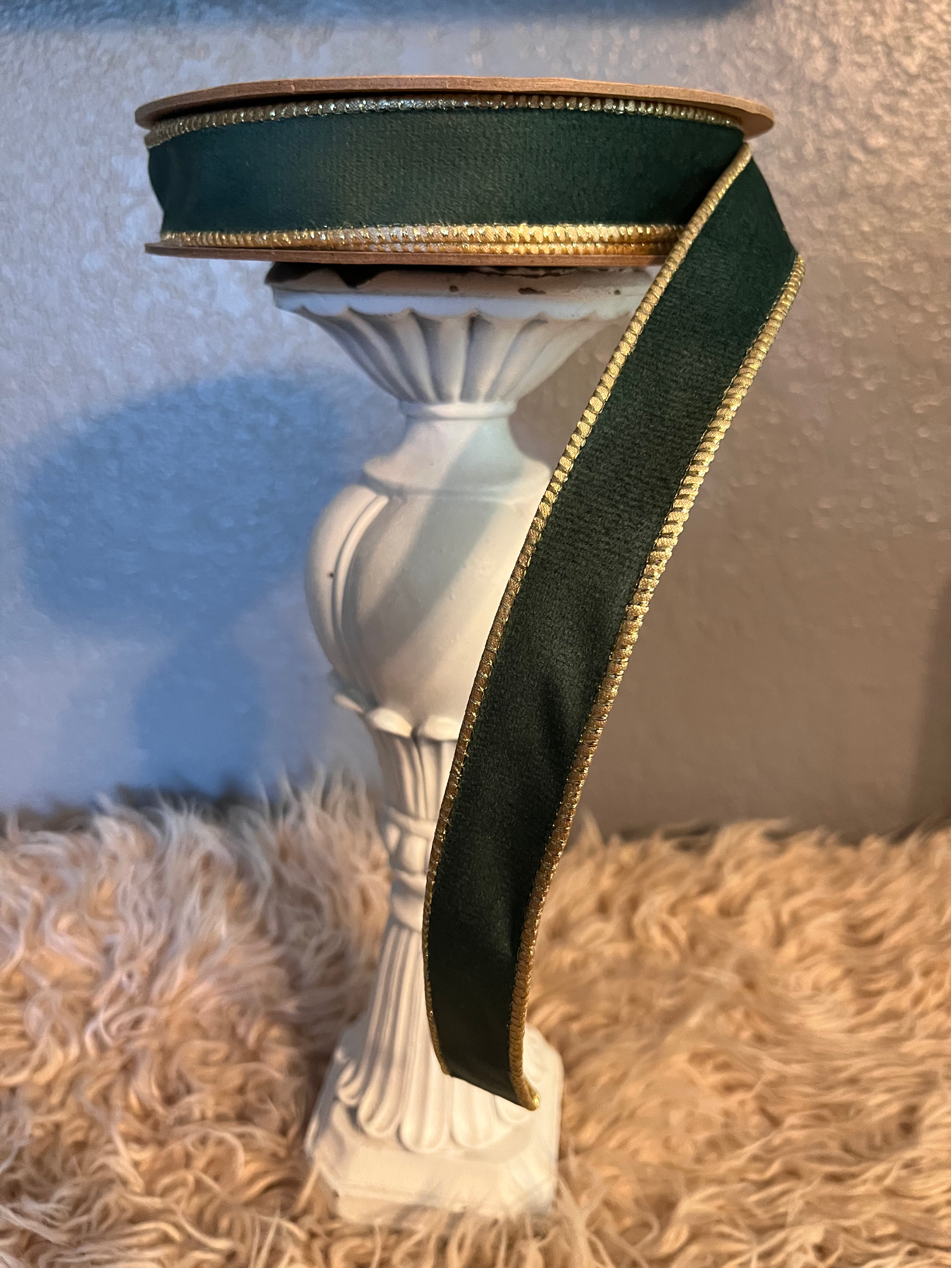 1" Reversible Classic Velvet Wired Ribbon | Green/Gold | 10 Yard Roll