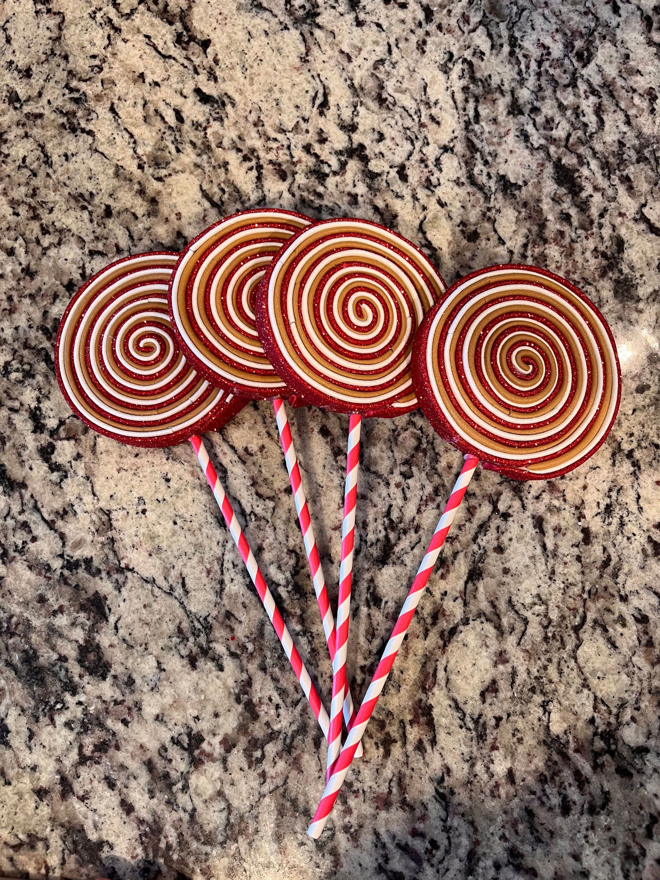 Gingerbread Lollipops set of 4 red white tan
