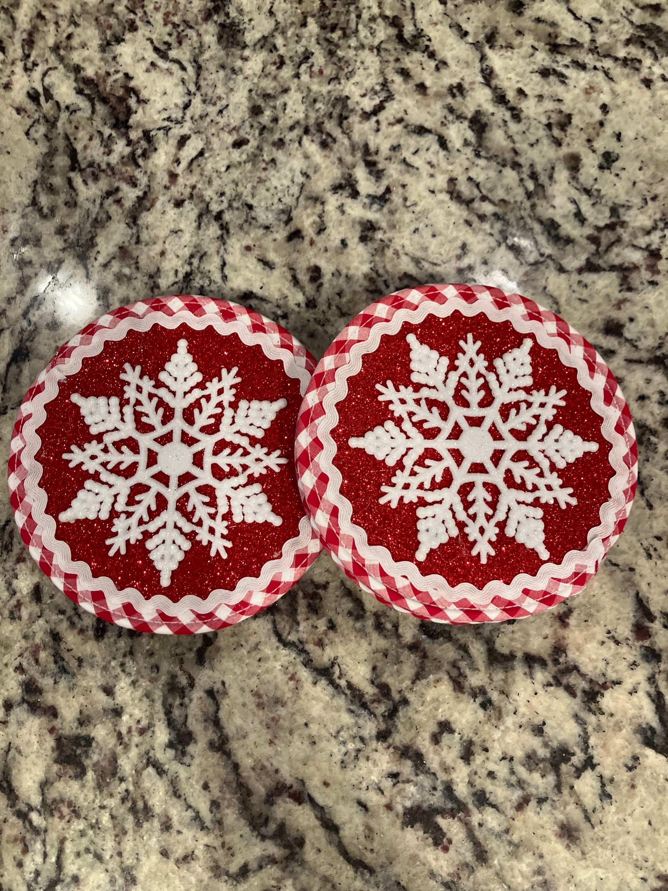 Red White Snowflake Disc Lollipop (2) no stick 