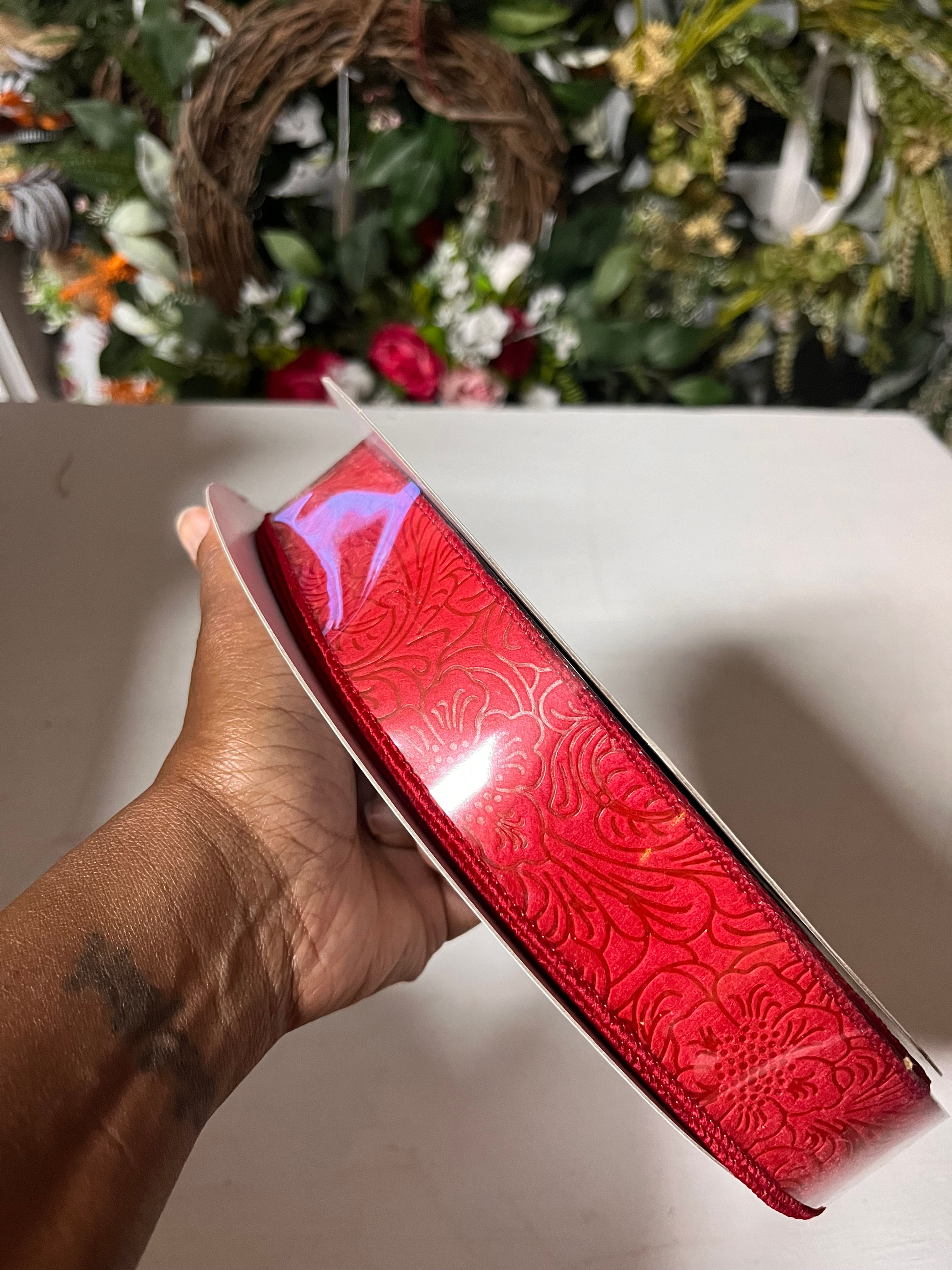 1.5" 50YD - Embossed Ribbon-RED