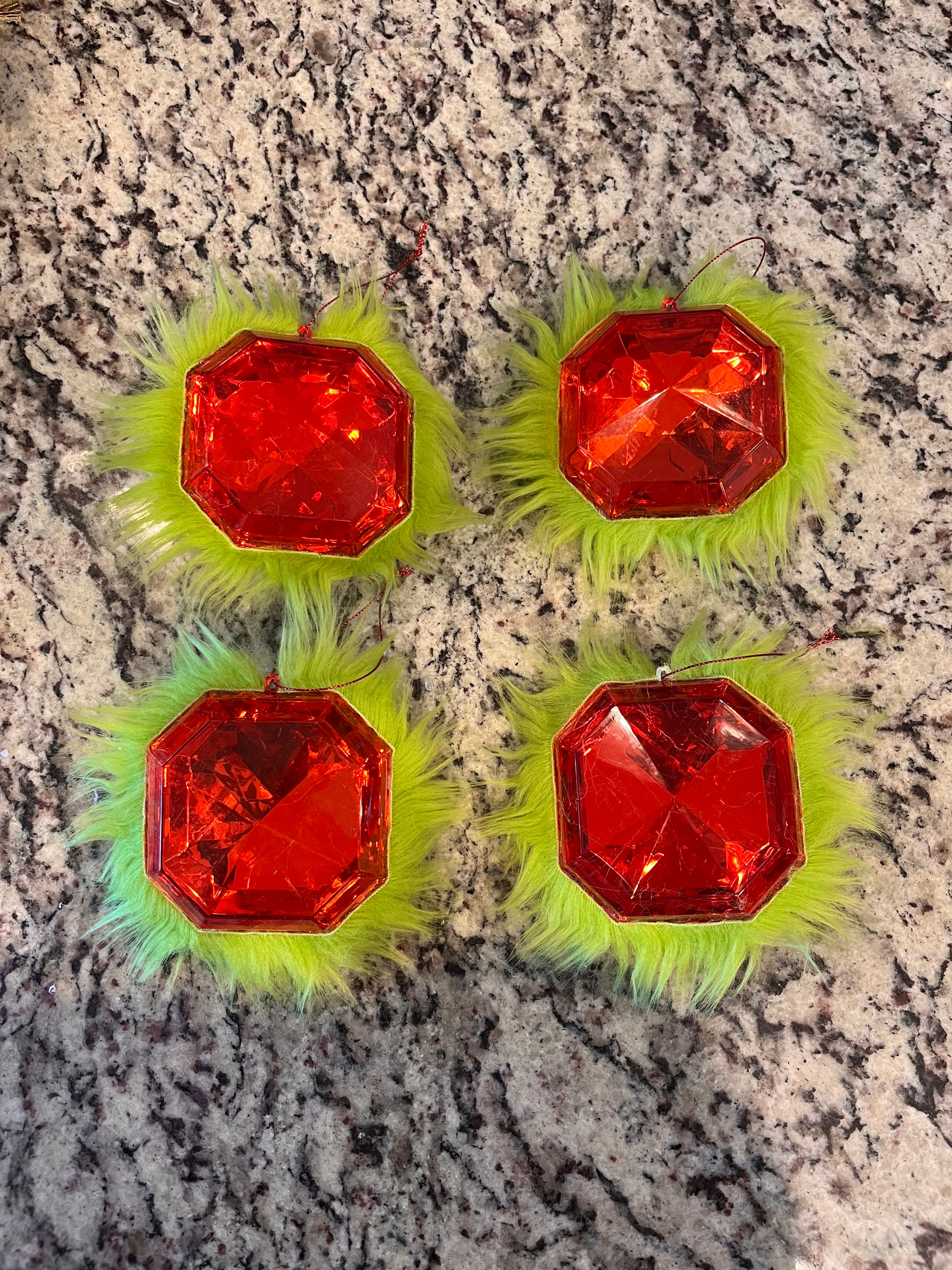 Red Furry Ornaments (set of 4)