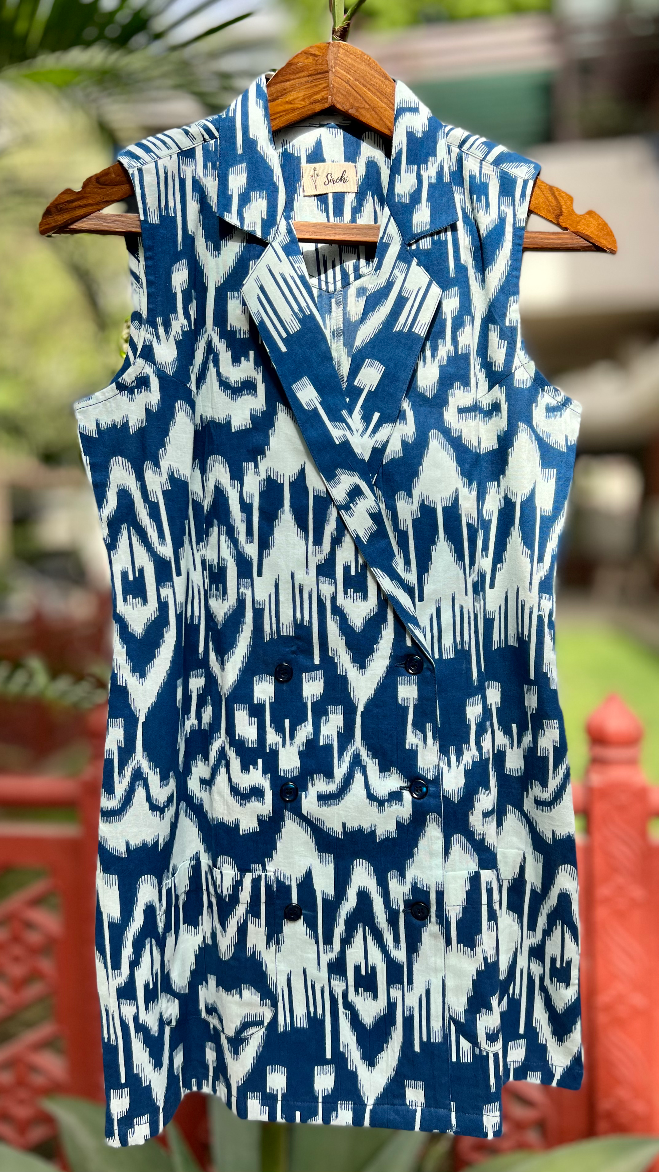 Egyptian Blue Ikat Double Breasted Blazer Dress