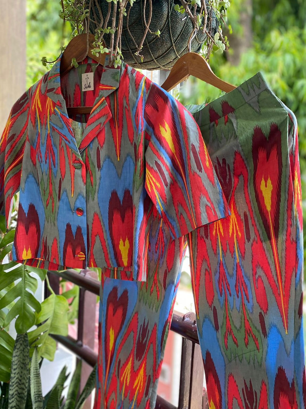 Thumbnail: “Colour Pop” Ikat Cropped Blazer + Pants Set