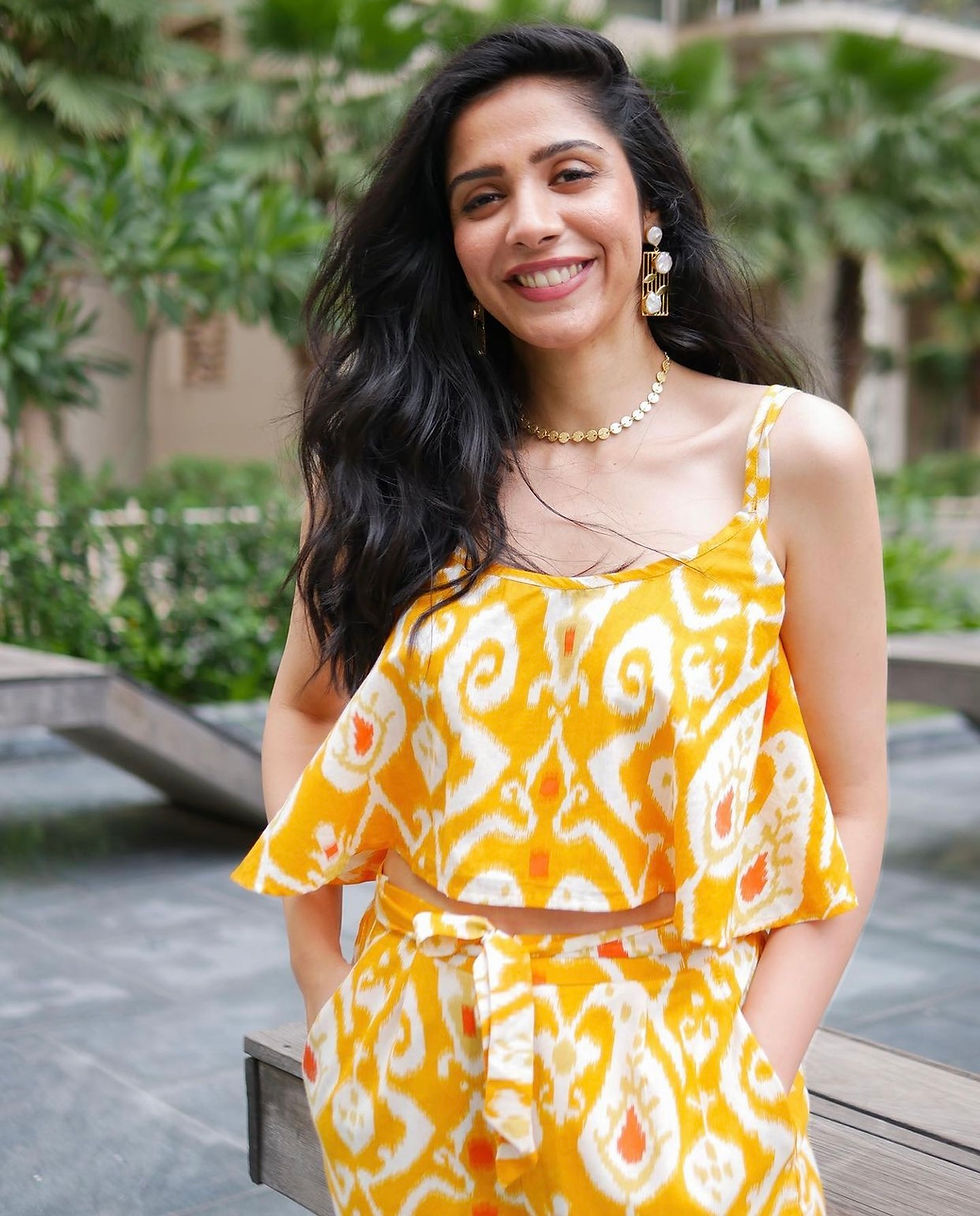 Thumbnail: Bumble Bee Ikat Crop Top Pants Set