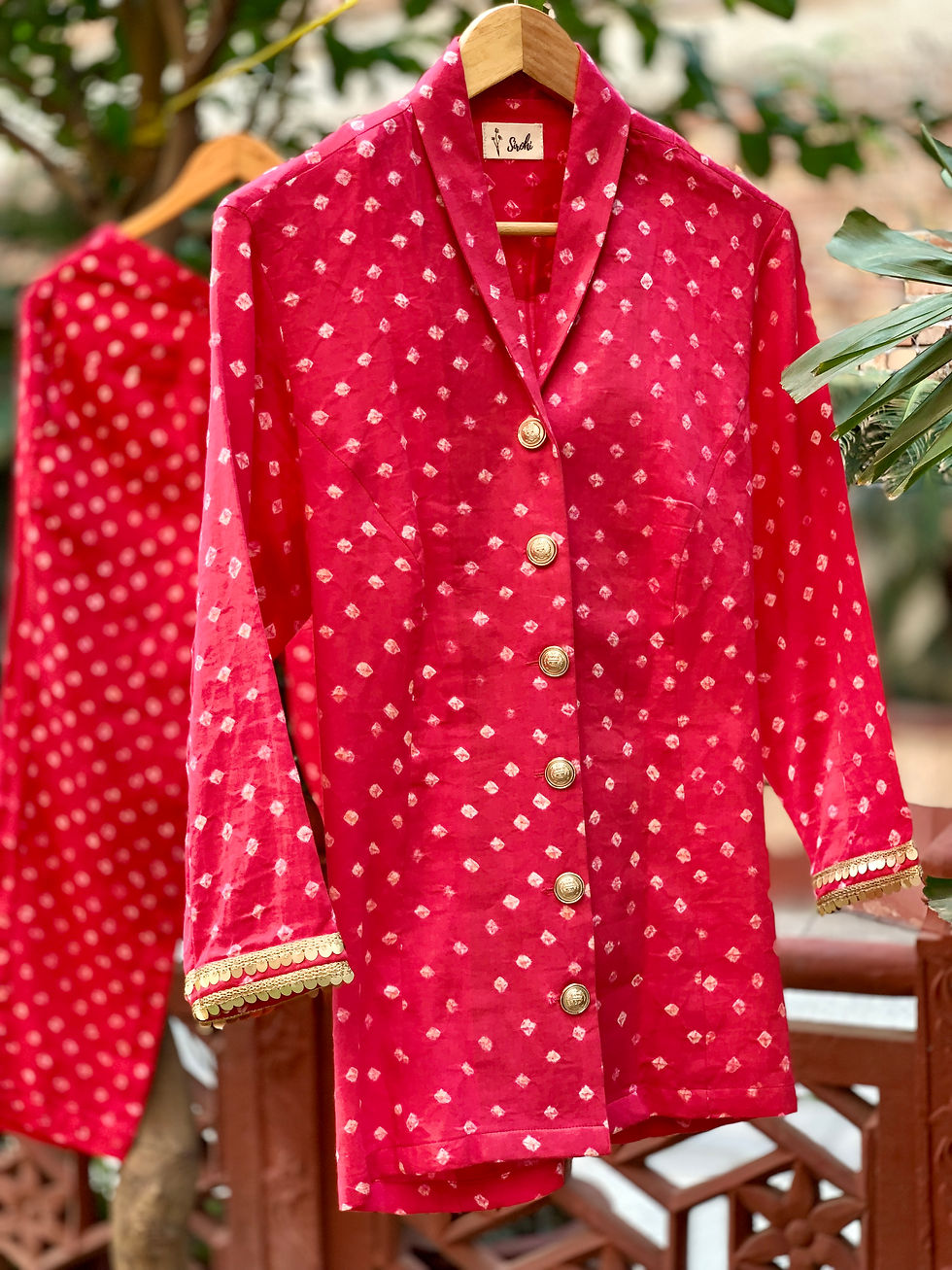 Thumbnail: Hot Pink Bandhej Power Suit Blazer + Pants Set