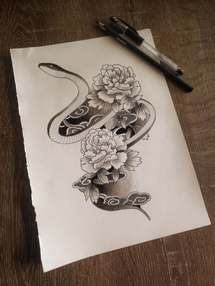 Snake and Peonies