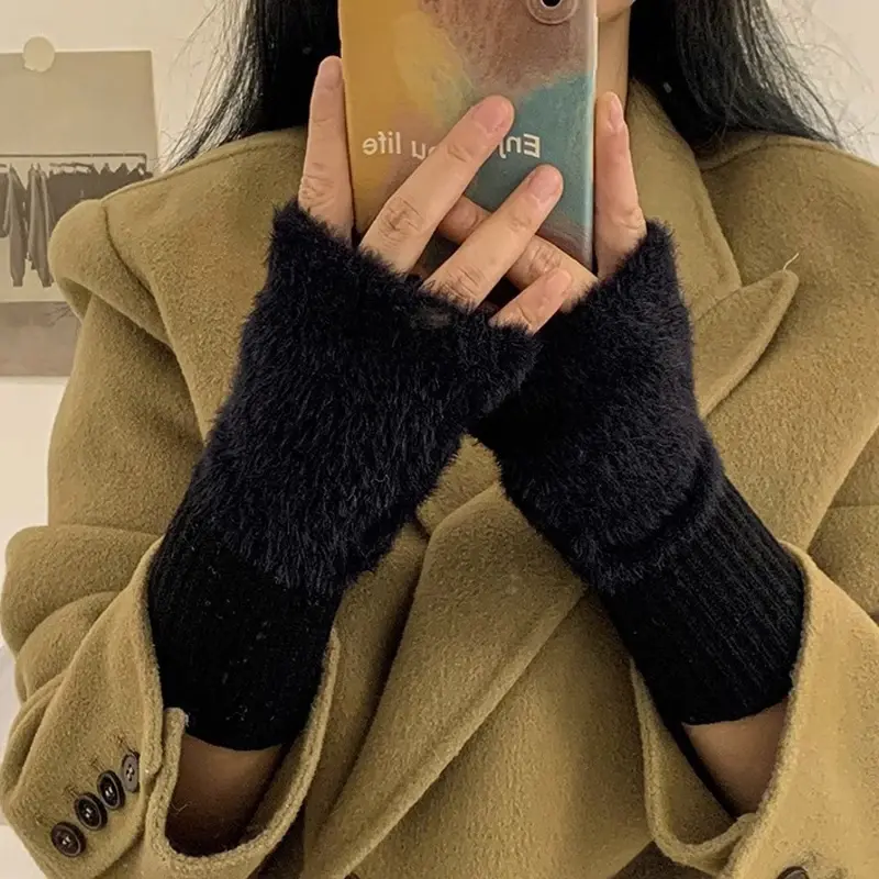 Thumbnail: 1PC- Warm and Cold-proof Half-finger Gloves for Women in Autumn and Winter, Vers