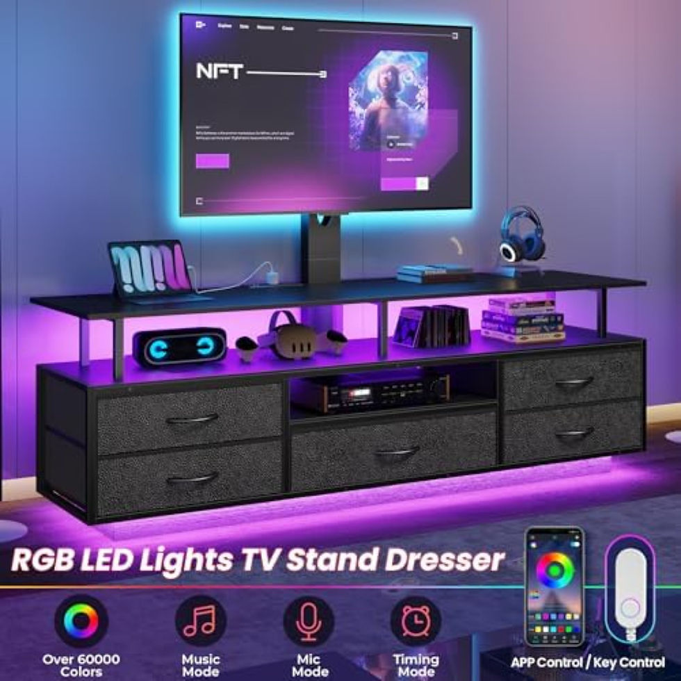 Thumbnail: LED TV Stand with Mount for Living Room, 55, 60, 70 TV, 6 Drawers | Black 51.2" 
