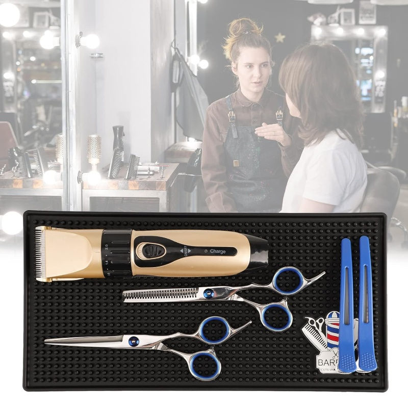 Thumbnail: Salon Barber Mat for Nonslip Barbershop Counter Mat PVC Black Flexible Thick Tab