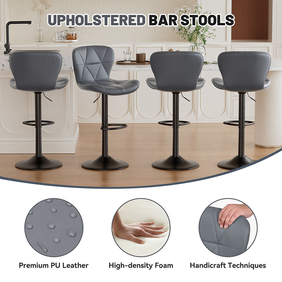 Thumbnail: 2 PCS Bar Stools, 360° Swivel Faux Leather Upholstery, Adjustable Counter Heigh