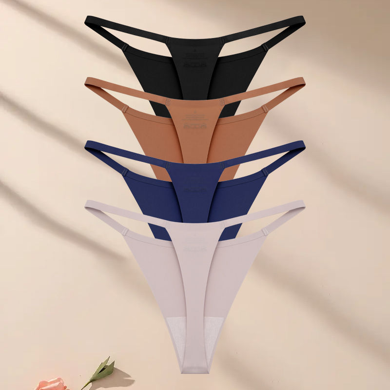 Thumbnail: 4PcsSet Seamless Ultra-thin Underwear Women Sexy Thin Belt Panties Female High S