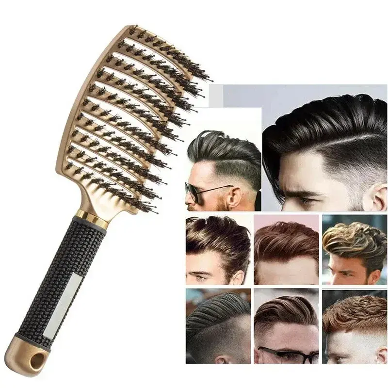 Thumbnail: Hair Brush Scalp Massage Comb Hairbrush Boar Bristle Nylon Women Wet Curly Detan