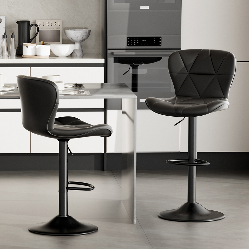 Thumbnail: 2 PCS Bar Stools, 360° Swivel Faux Leather Upholstery, Adjustable Counter Heigh