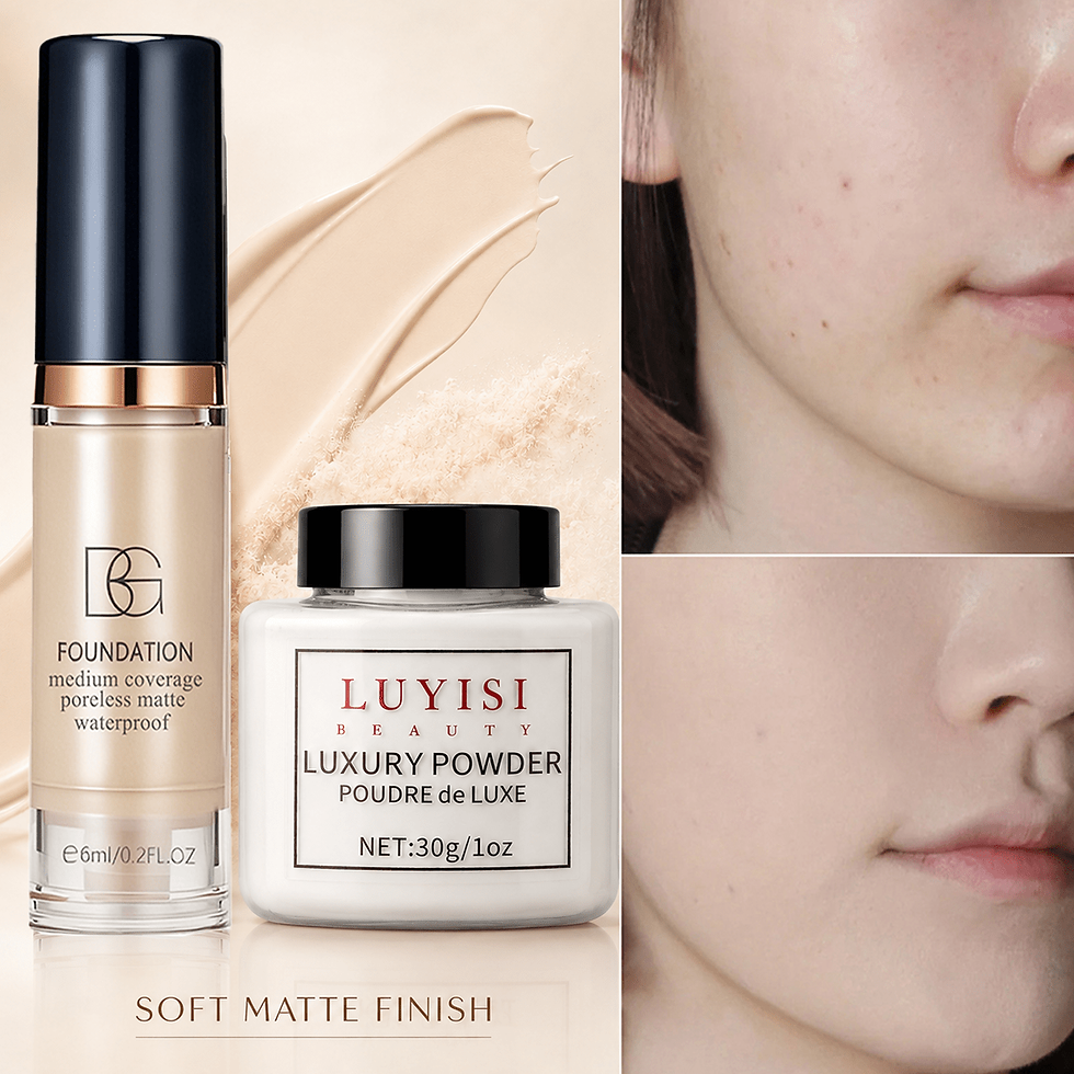 Thumbnail: Facial Makeup Set:1pc Matte Loose Powder+1pc Waterproof Fundation,High-Coverage,